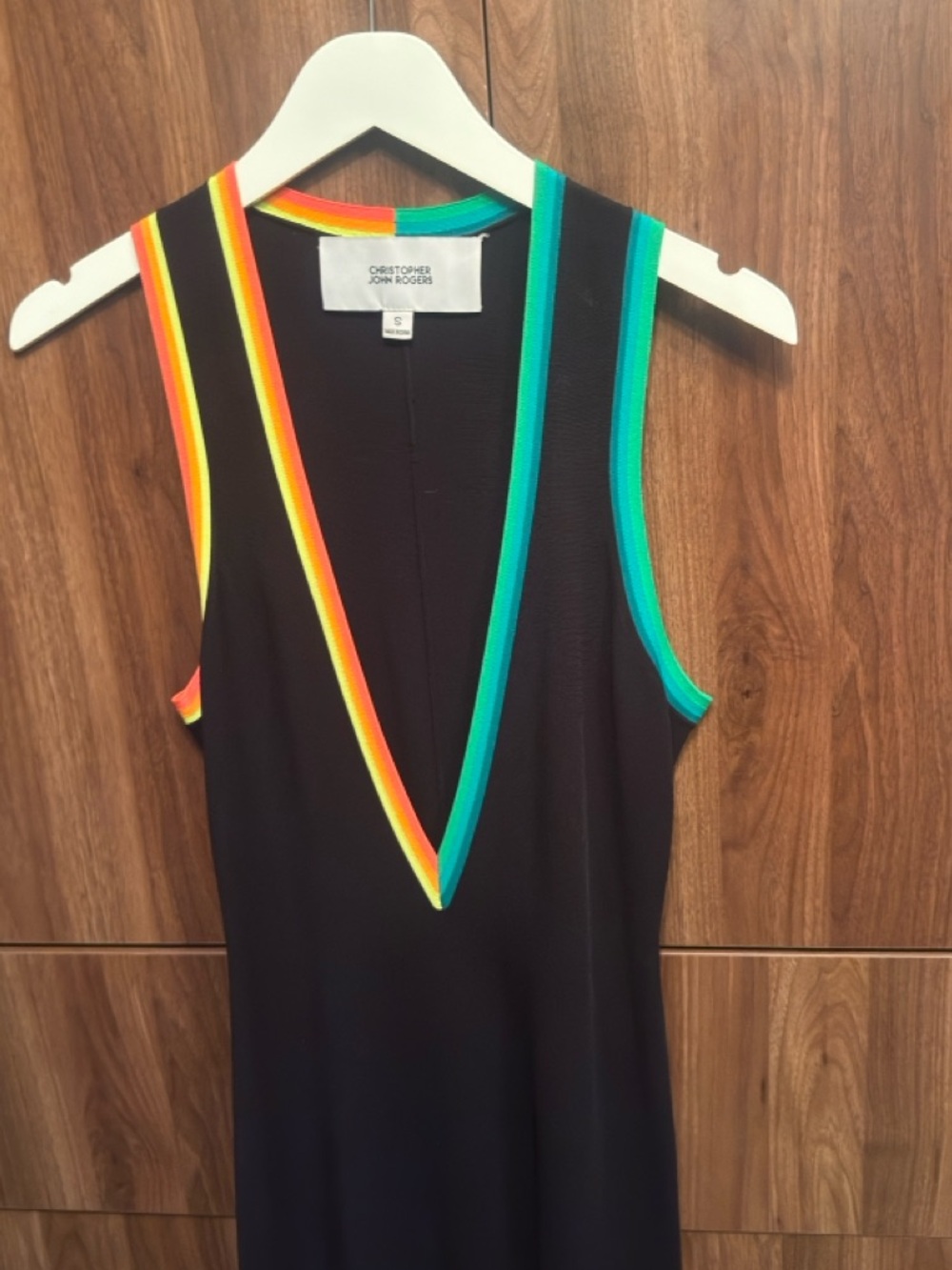 Christopher John Rogers Black Plunge Maxi Dress with Color-Trim - Picture 2 of 3